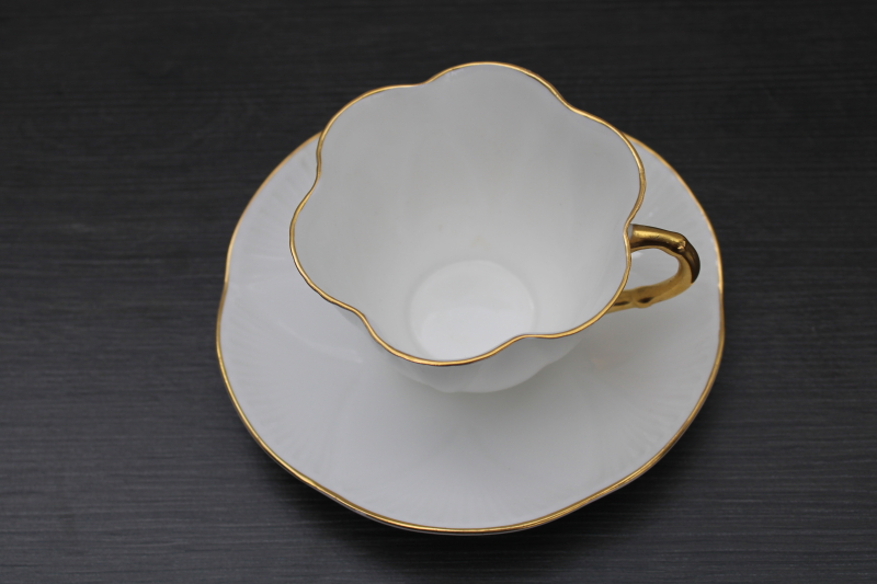photo of vintage Shelley English bone china tea cup saucer Regency white w/ gold, Dainty pattern #2