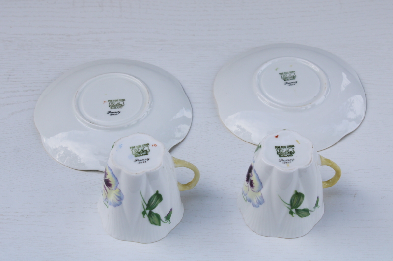 photo of vintage Shelley bone china demitasse cups saucers, Dainty pansy floral pattern #3