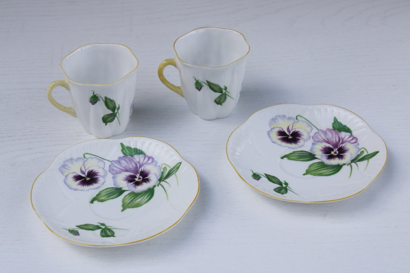 photo of vintage Shelley bone china demitasse cups saucers, Dainty pansy floral pattern #4