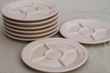 catalog photo of vintage Shenango China adobe brown ironstone, divided dinner plates