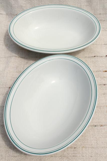 photo of vintage Shenango china green band white ironstone bowls, mid-century mod restaurantware #2