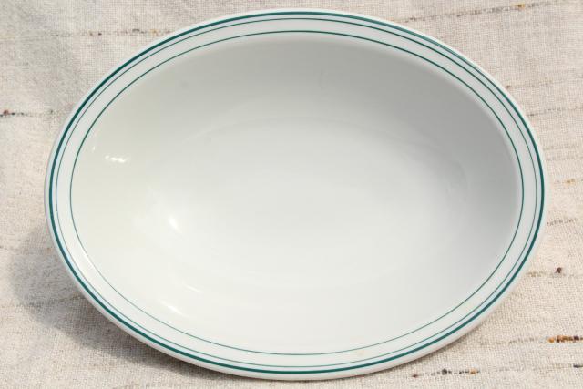 photo of vintage Shenango china green band white ironstone bowls, mid-century mod restaurantware #3