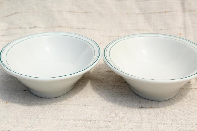 photo of vintage Shenango china green band white ironstone bowls, mid-century mod restaurantware #5