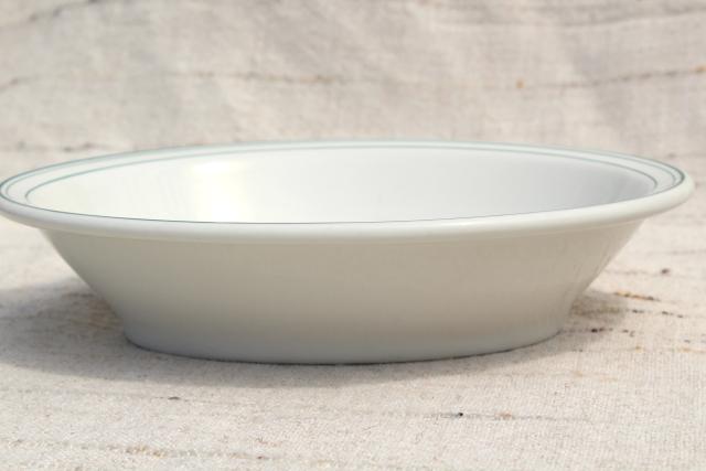 photo of vintage Shenango china green band white ironstone bowls, mid-century mod restaurantware #6