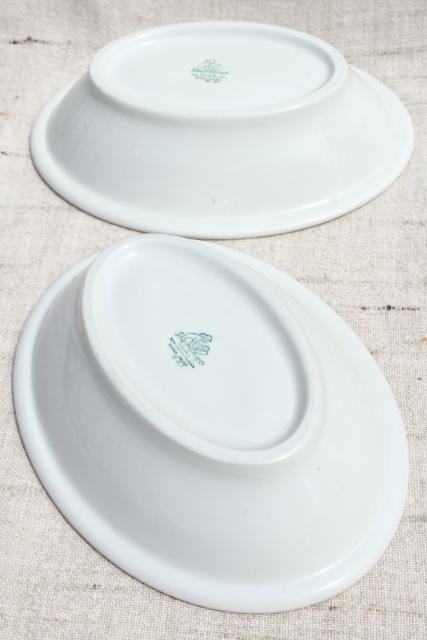 photo of vintage Shenango china green band white ironstone bowls, mid-century mod restaurantware #7