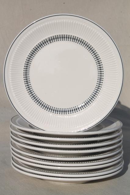 photo of vintage Shenango china heavy ironstone restaurantware plates, deco mod black on white design #1