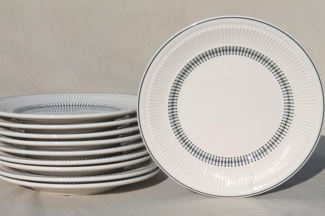 photo of vintage Shenango china heavy ironstone restaurantware plates, deco mod black on white design #2