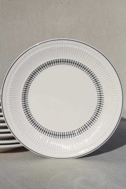 photo of vintage Shenango china heavy ironstone restaurantware plates, deco mod black on white design #3