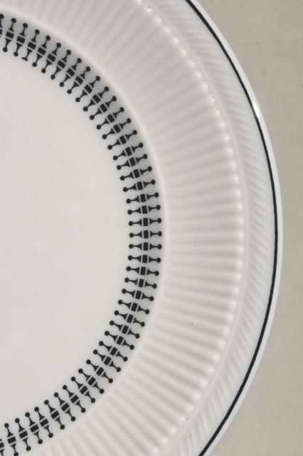 photo of vintage Shenango china heavy ironstone restaurantware plates, deco mod black on white design #4