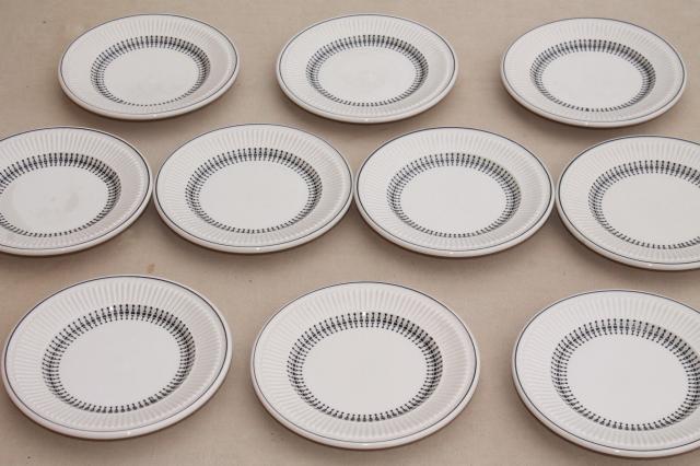 photo of vintage Shenango china heavy ironstone restaurantware plates, deco mod black on white design #2