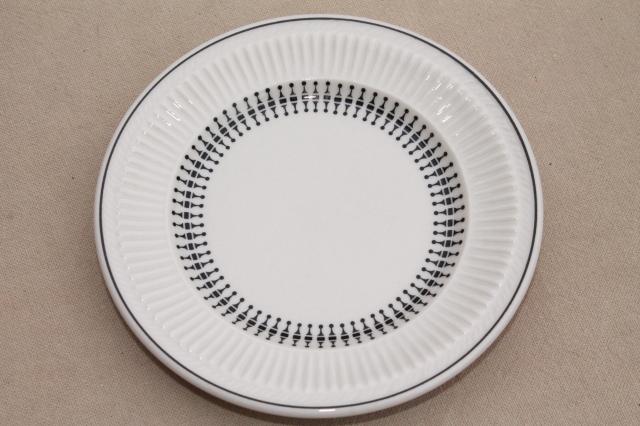 photo of vintage Shenango china heavy ironstone restaurantware plates, deco mod black on white design #3