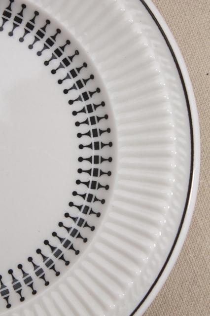 photo of vintage Shenango china heavy ironstone restaurantware plates, deco mod black on white design #4