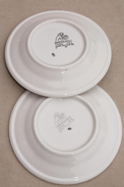 photo of vintage Shenango china heavy ironstone restaurantware plates, deco mod black on white design #5