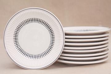 catalog photo of vintage Shenango china heavy ironstone restaurantware plates, deco mod black on white design