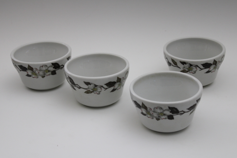 photo of vintage Shenango china white dogwood custard cups, small ramekin bowls restaurant ware ironstone #1