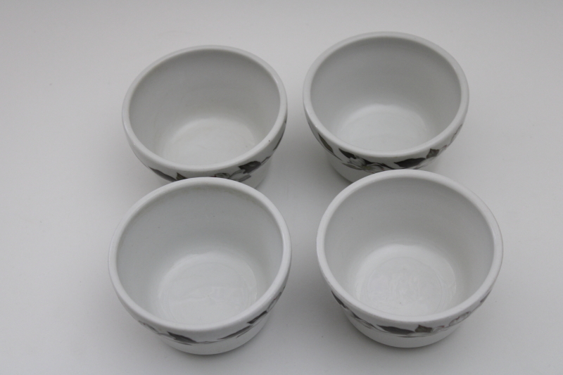 photo of vintage Shenango china white dogwood custard cups, small ramekin bowls restaurant ware ironstone #2