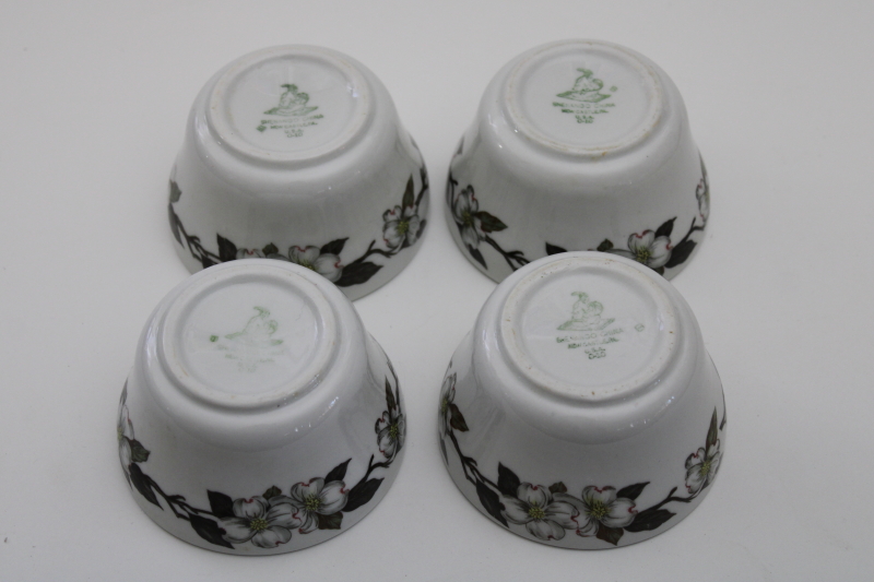 photo of vintage Shenango china white dogwood custard cups, small ramekin bowls restaurant ware ironstone #4