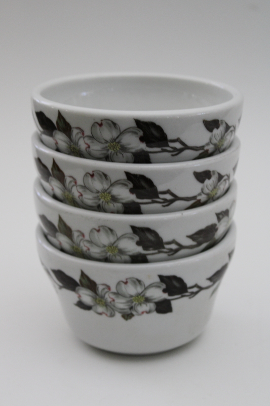 photo of vintage Shenango china white dogwood custard cups, small ramekin bowls restaurant ware ironstone #6