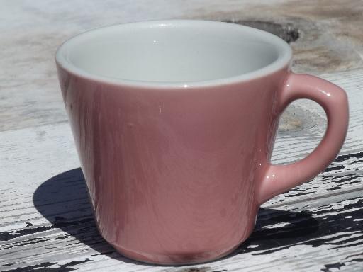 photo of vintage Shenango ironstone china coffee cups, retro diner mugs in pink! #2