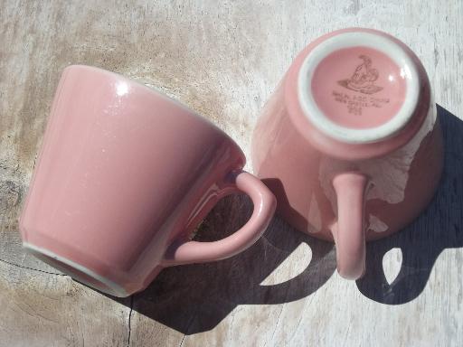 photo of vintage Shenango ironstone china coffee cups, retro diner mugs in pink! #3