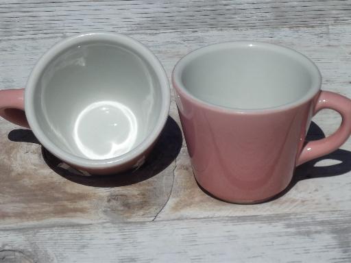 photo of vintage Shenango ironstone china coffee cups, retro diner mugs in pink! #4