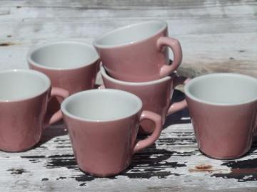 catalog photo of vintage Shenango ironstone china coffee cups, retro diner mugs in pink!