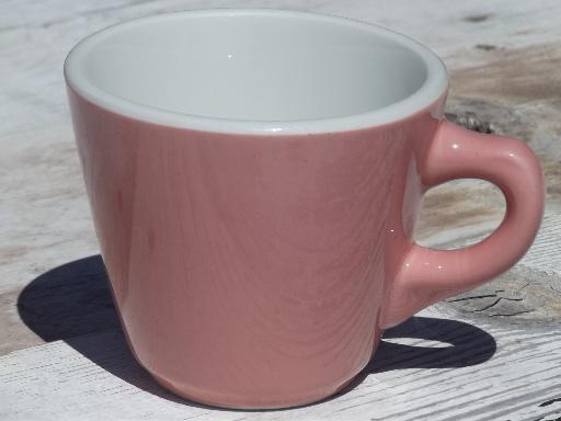 photo of vintage Shenango ironstone china coffee cups, retro diner mugs in pink! #2