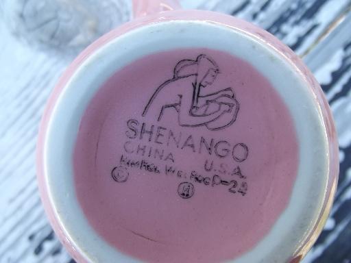 photo of vintage Shenango ironstone china coffee cups, retro diner mugs in pink! #4