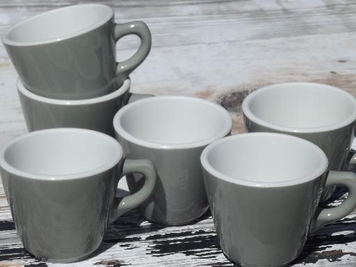 photo of vintage Shenango ironstone china coffee cups, retro steel grey diner mugs #1