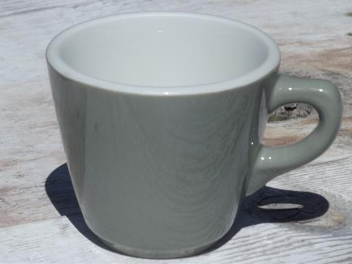 photo of vintage Shenango ironstone china coffee cups, retro steel grey diner mugs #2