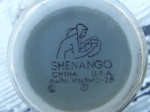 photo of vintage Shenango ironstone china coffee cups, retro steel grey diner mugs #4