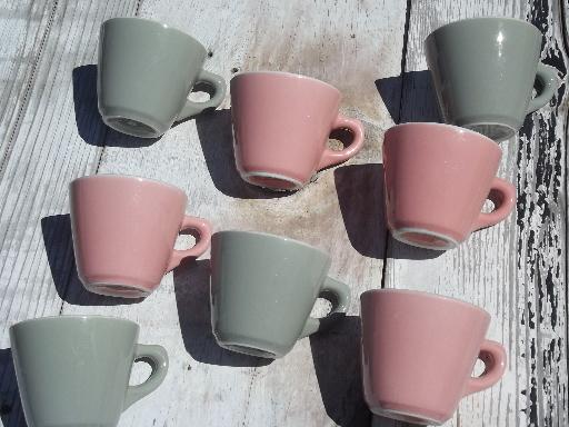 photo of vintage Shenango ironstone china coffee mugs, retro steel grey and pink! #1