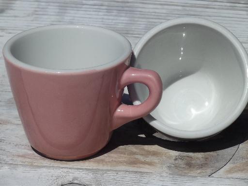 photo of vintage Shenango ironstone china coffee mugs, retro steel grey and pink! #4