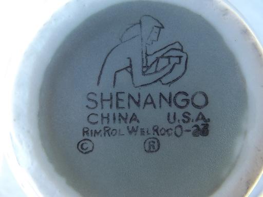 photo of vintage Shenango ironstone china coffee mugs, retro steel grey and pink! #5