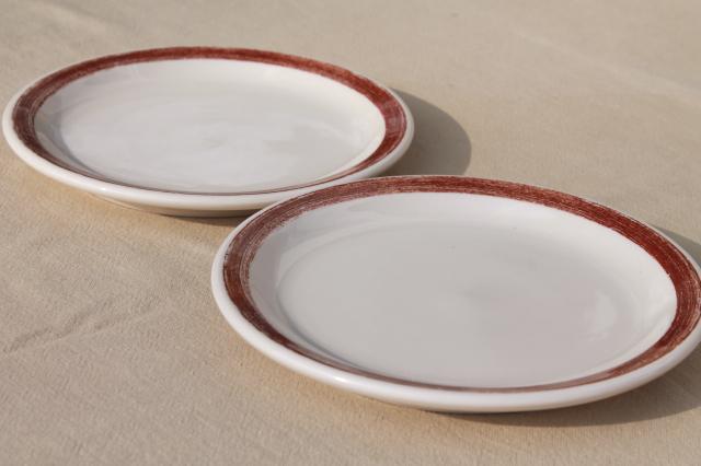 photo of vintage Shenango ironstone china ranch camp plates w/ rustic brown brushstroke border #6