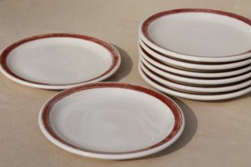 catalog photo of vintage Shenango ironstone china ranch camp plates w/ rustic brown brushstroke border