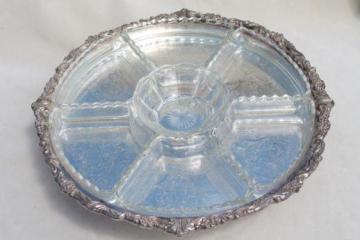 catalog photo of vintage Sheridan silver tray turntable, very ornate, large enough for a wedding cake stand!