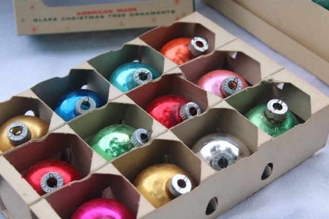 photo of vintage Shiny Brite Christmas ornaments in a rainbow of colors, blown glass tree topper window ball #4