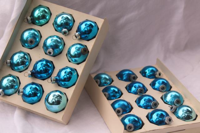 photo of vintage Shiny Brite & Woolworths Christmas ornaments in boxes, blue glass balls #4