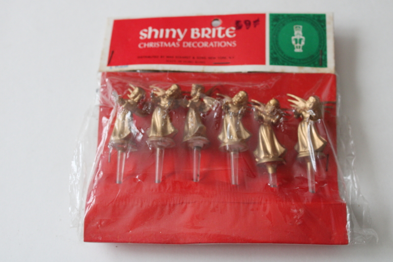 photo of vintage Shiny Brite sealed package gold plastic angels miniature ornament decorations  #1