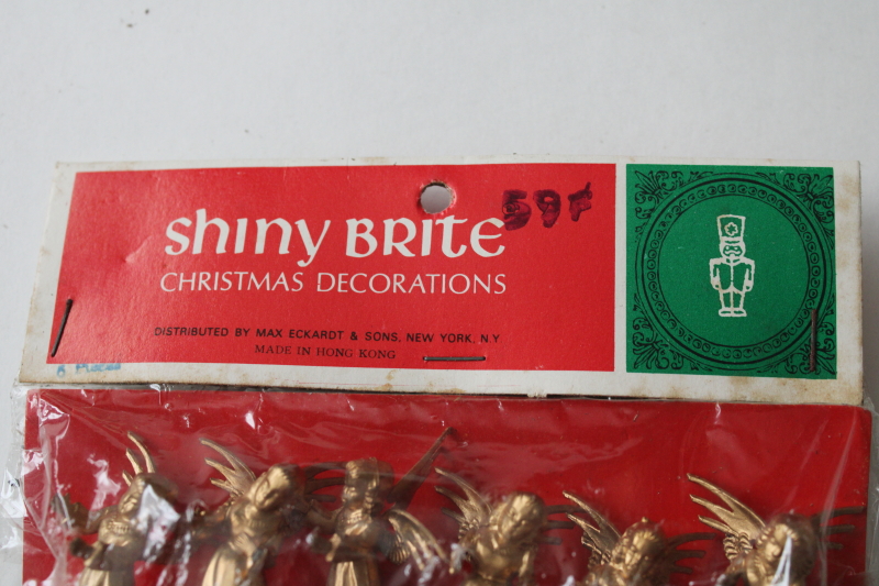 photo of vintage Shiny Brite sealed package gold plastic angels miniature ornament decorations  #4