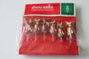 vintage Shiny Brite sealed package gold plastic angels miniature ornament decorations 