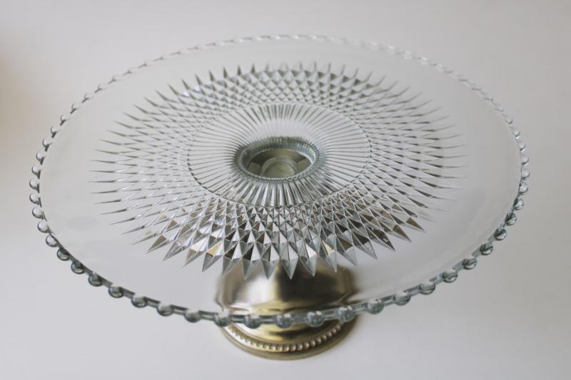 photo of vintage Shrewsbury cake stand, glass plate w/ Duchin nickel silver pedestal #2