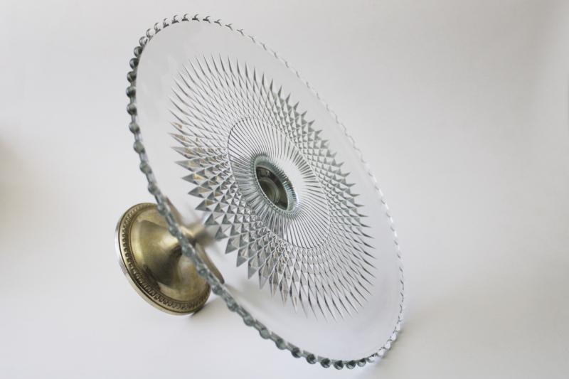 photo of vintage Shrewsbury cake stand, glass plate w/ Duchin nickel silver pedestal #3