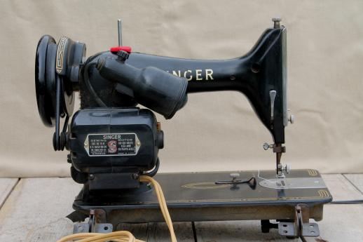 photo of vintage Singer 99k sewing machine, electric mid century sewing machine w/ attachments #19