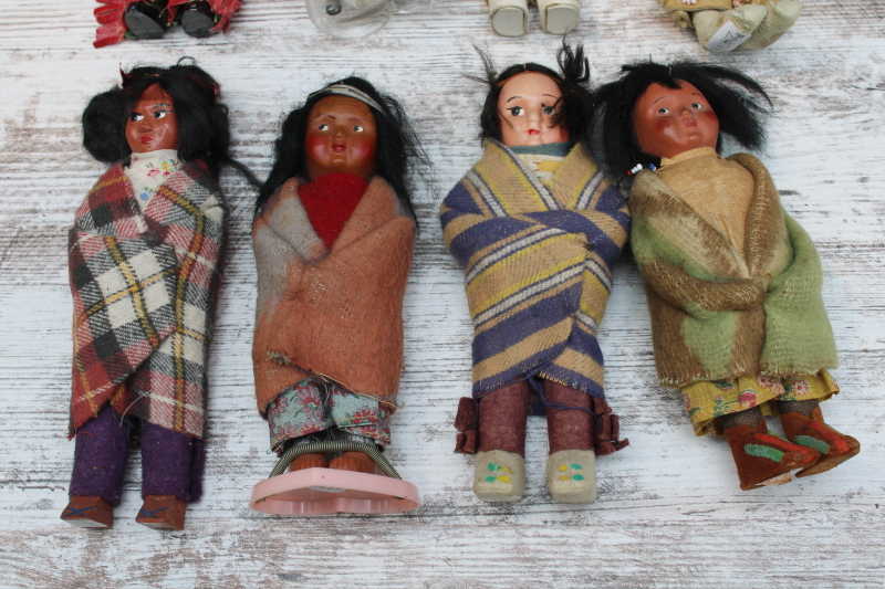 photo of vintage Skookum dolls & other Native American dolls, 1940s & 50s doll collection souvenir Cowboy & Indians lot  #4