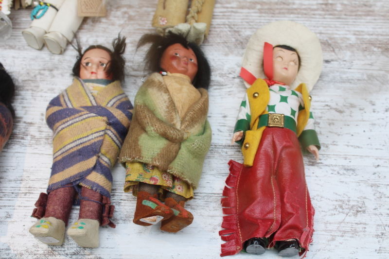 photo of vintage Skookum dolls & other Native American dolls, 1940s & 50s doll collection souvenir Cowboy & Indians lot  #11