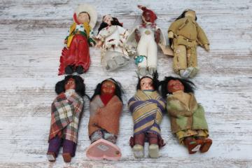 vintage Skookum dolls & other Native American dolls, 1940s & 50s doll collection souvenir Cowboy & Indians lot 