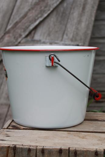 photo of vintage Snow White enamel ware pail with label, farm kitchen / garden bucket #4