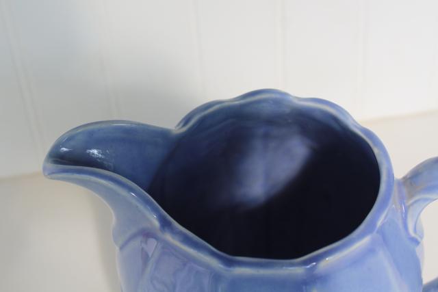 photo of vintage Southern Potteries blue grace embossed pattern pottery pitcher #3